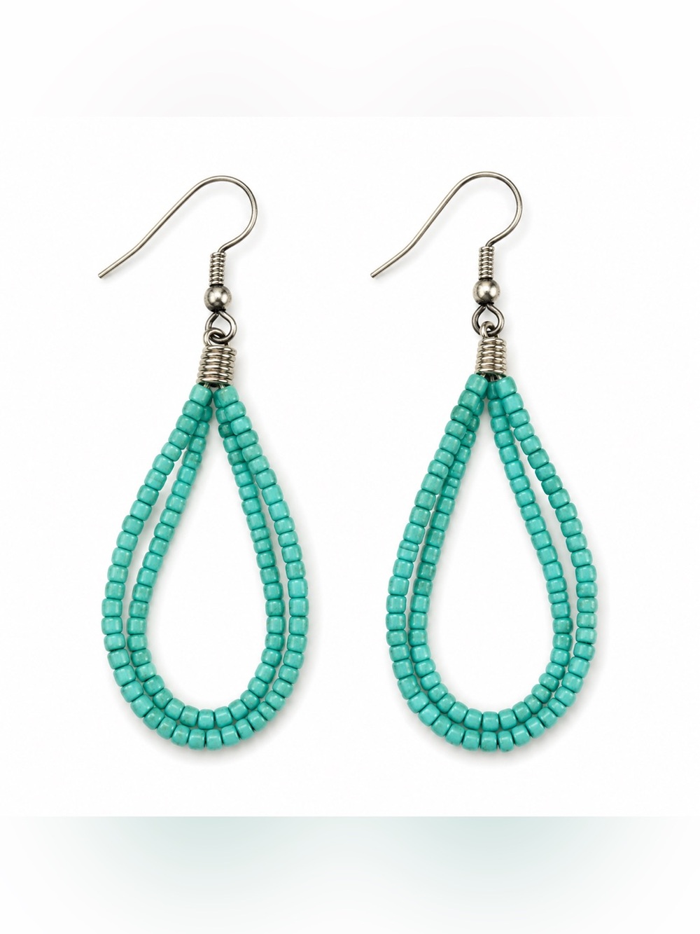 Paparazzi Faux Turquoise Seed Bead Dangle Double Teardrop Earring French Wire
